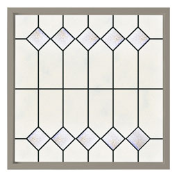 Stylish millwork design featuring intricate diamond patterns in a frosted glass panel, perfect for enhancing kitchen and bath aesthetics with elegance and charm.