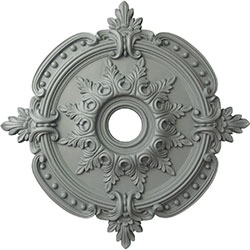 Elegant ceiling medallion featuring intricate floral and leaf designs in a subtle gray color, perfect for enhancing interior decor. Ideal for adding a decorative touch to light fixtures and ceiling accents.